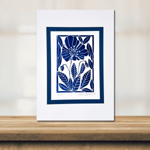 linogravure pavot bleu